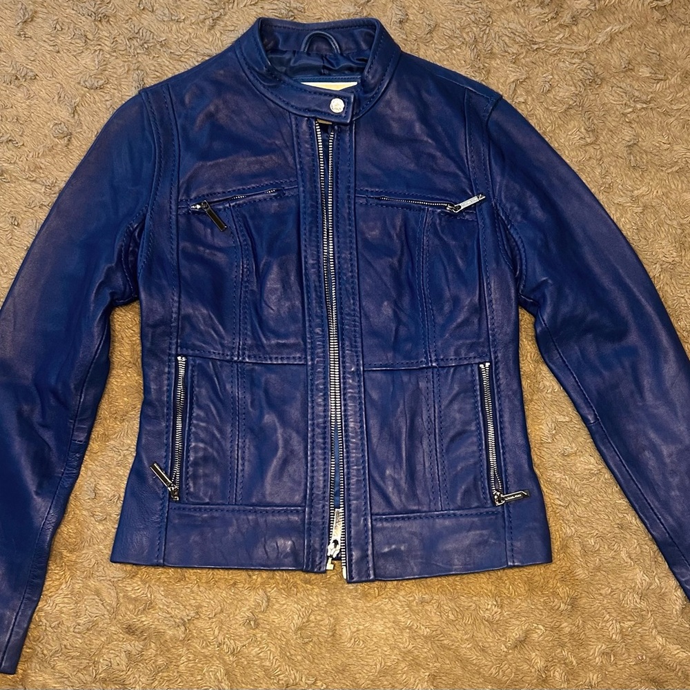 Michael Kors Royal Blue Leather Jacket